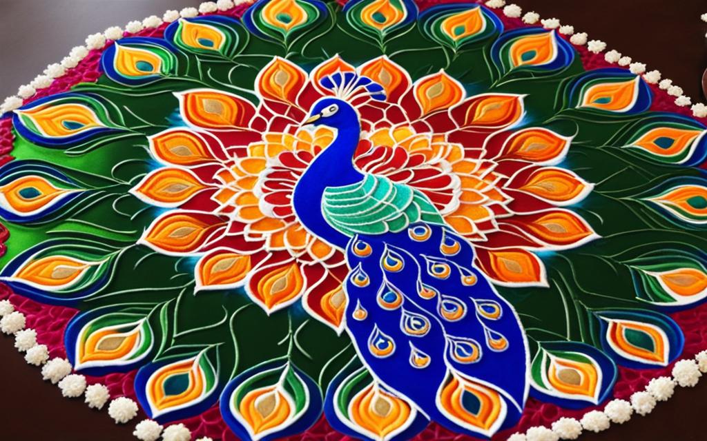 kundan rangoli peacock designs
